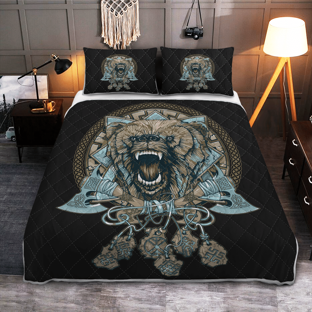 Viking Quilt Bed Set - Viking Wolf With Axe - Viking Quilt Bedding Set RLT12 - Wonder Print Shop