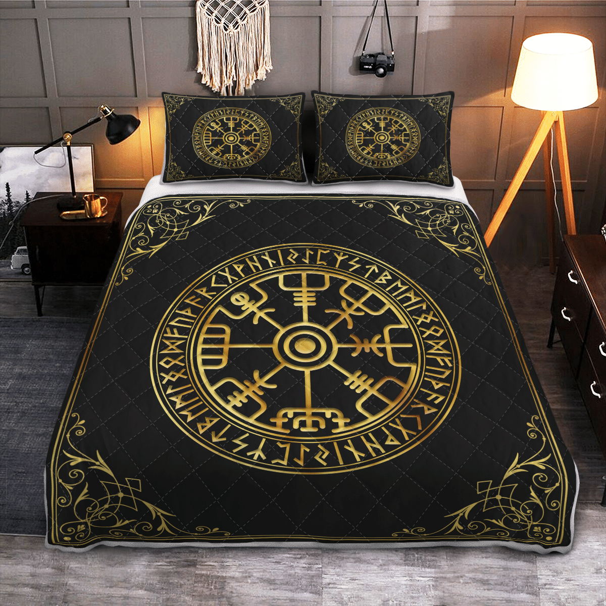 Viking Quilt Bed Set - Viking Vegvisir and Rune - Viking Quilt Bedding Set RLT12 - Wonder Print Shop