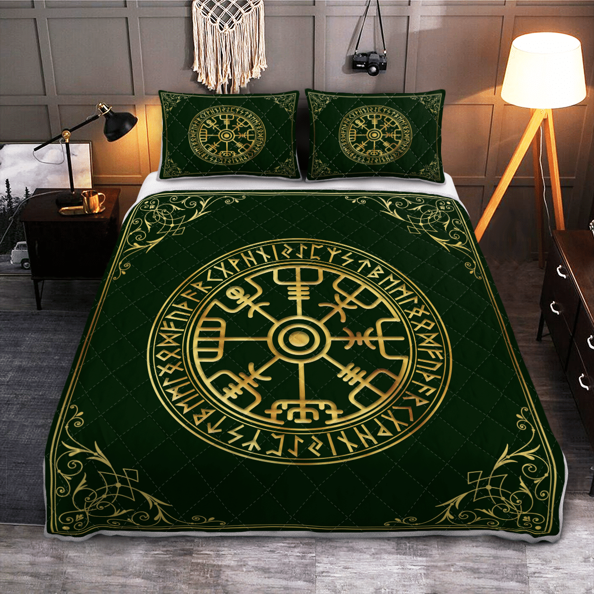 Viking Quilt Bed Set - Viking Vegvisir and Rune - Viking Quilt Bedding Set RLT12 - Wonder Print Shop