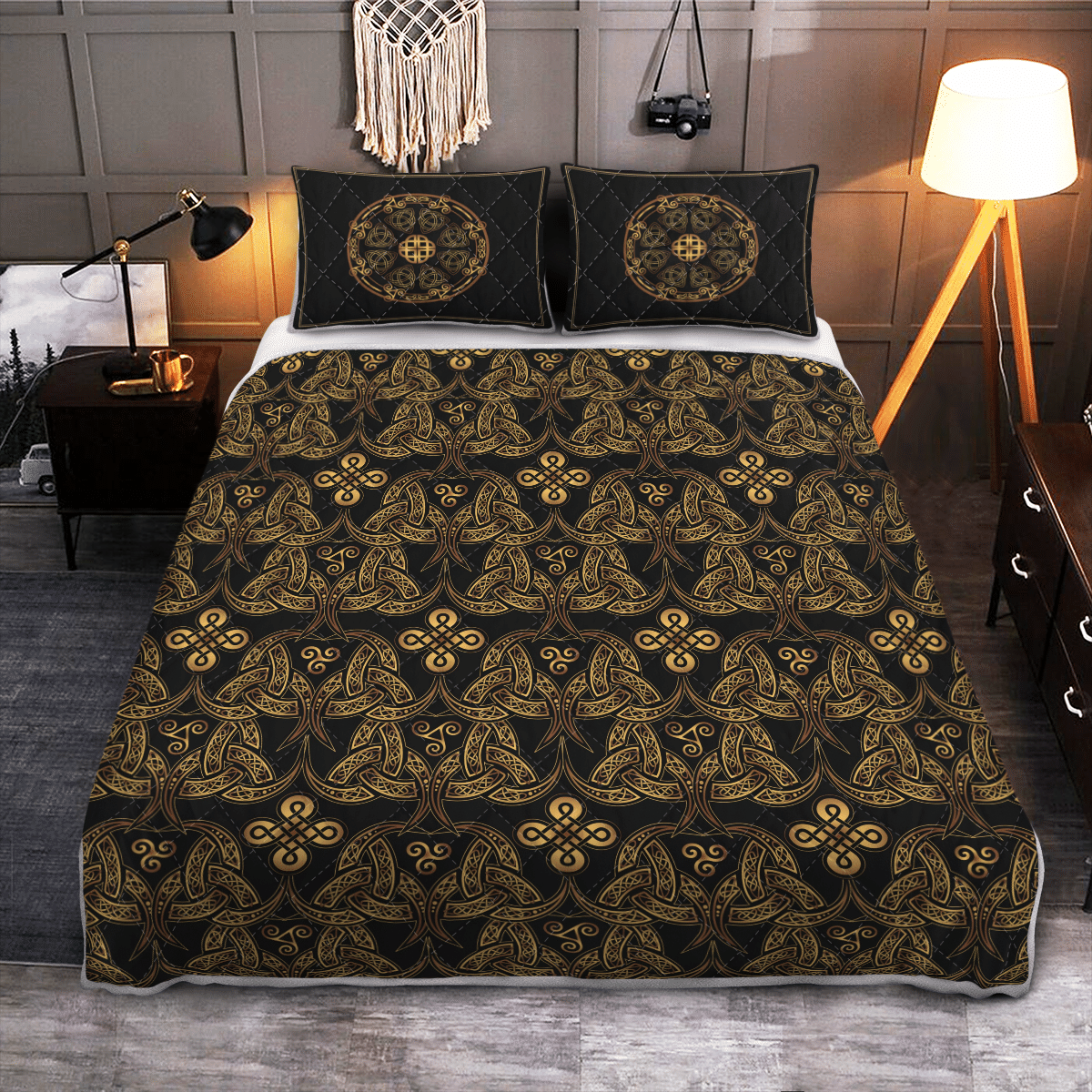 Viking Quilt Bed Set - Triple Horn Of Odin - Viking Quilt Bedding Set RLT12 - Wonder Print Shop