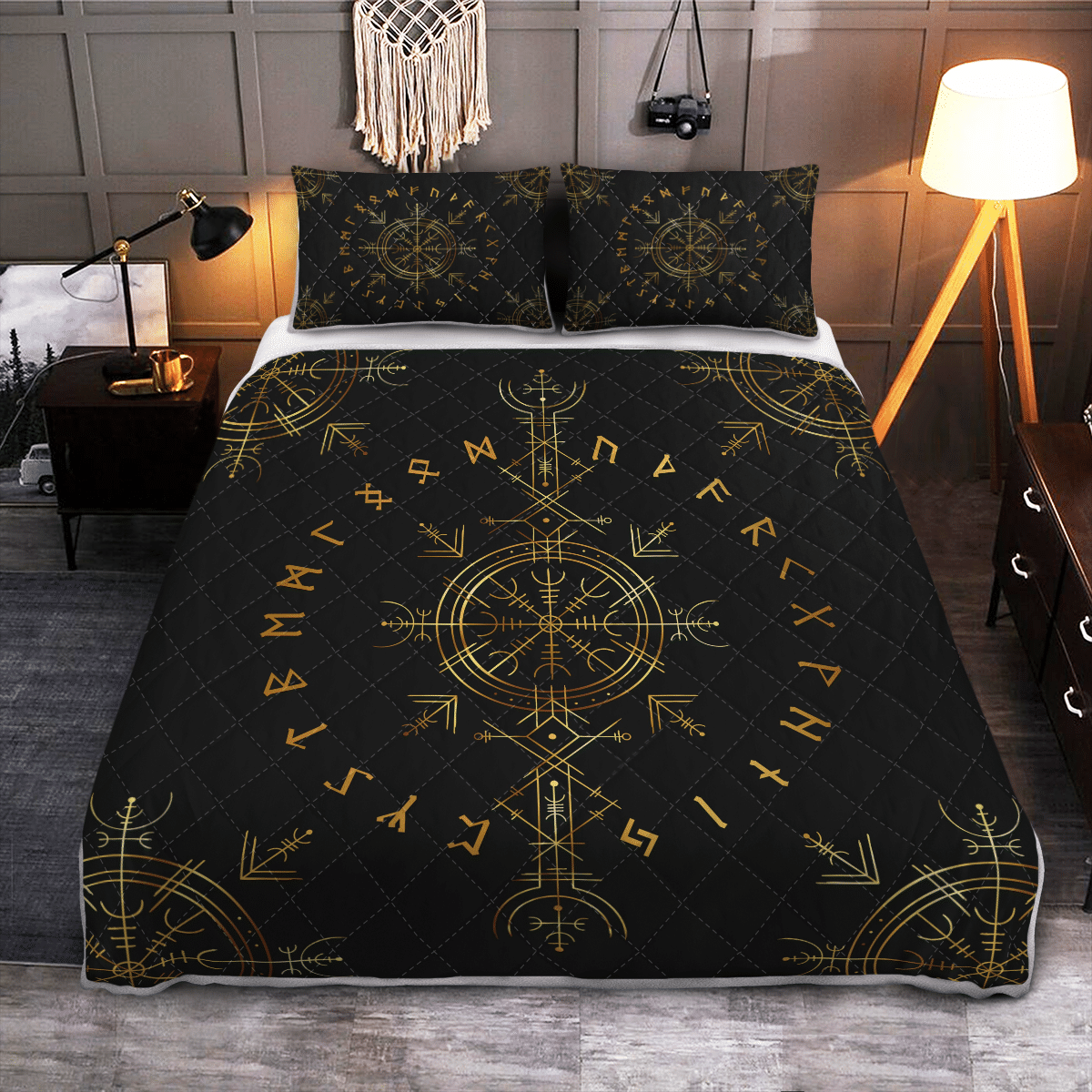 Viking Quilt Bed Set - Viking Vegvisir and Rune - Viking Quilt Bedding Set RLT12 - Wonder Print Shop