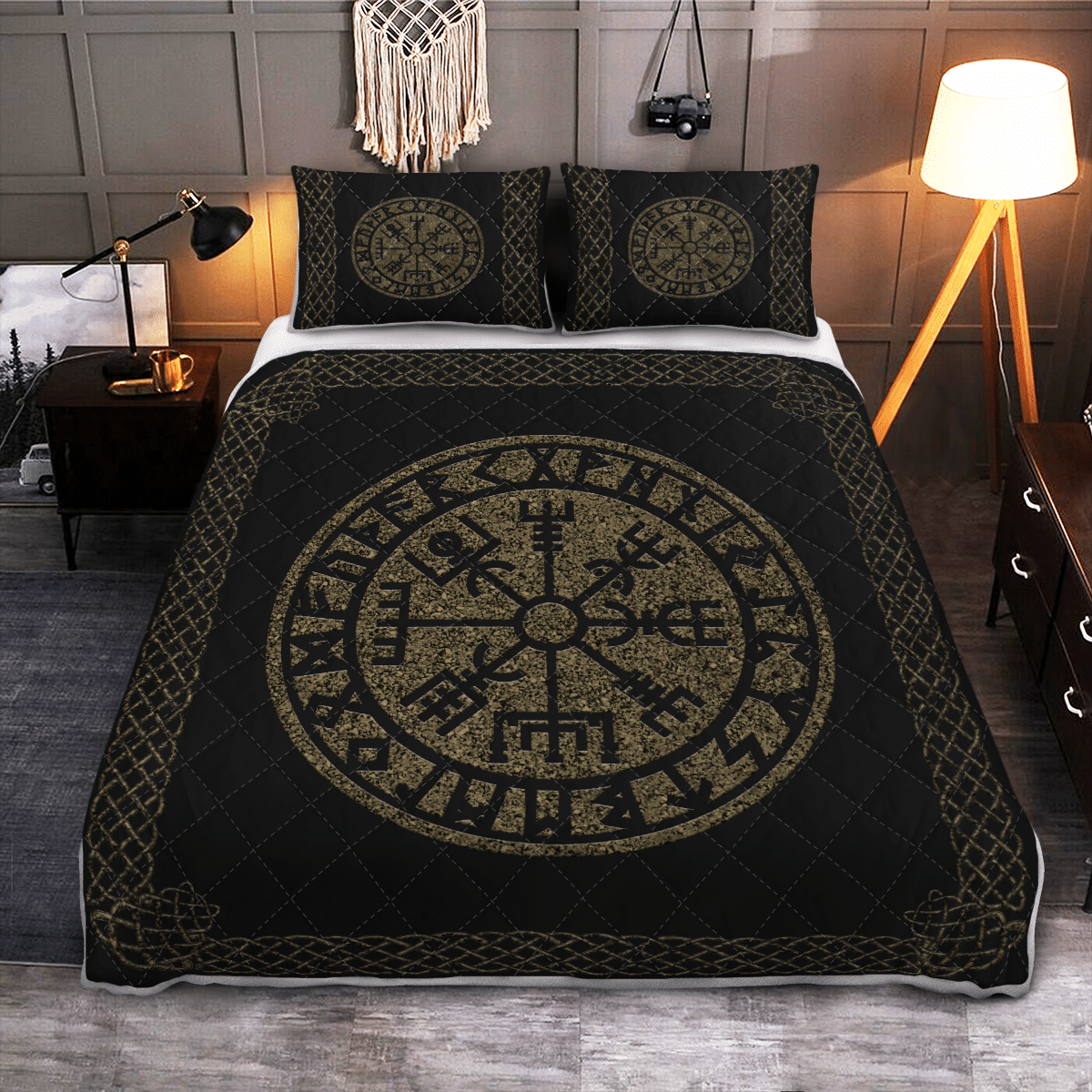 Viking Quilt Bed Set - Vegvisir Made Of Stone - Viking Quilt Bedding Set RLT12 - Wonder Print Shop