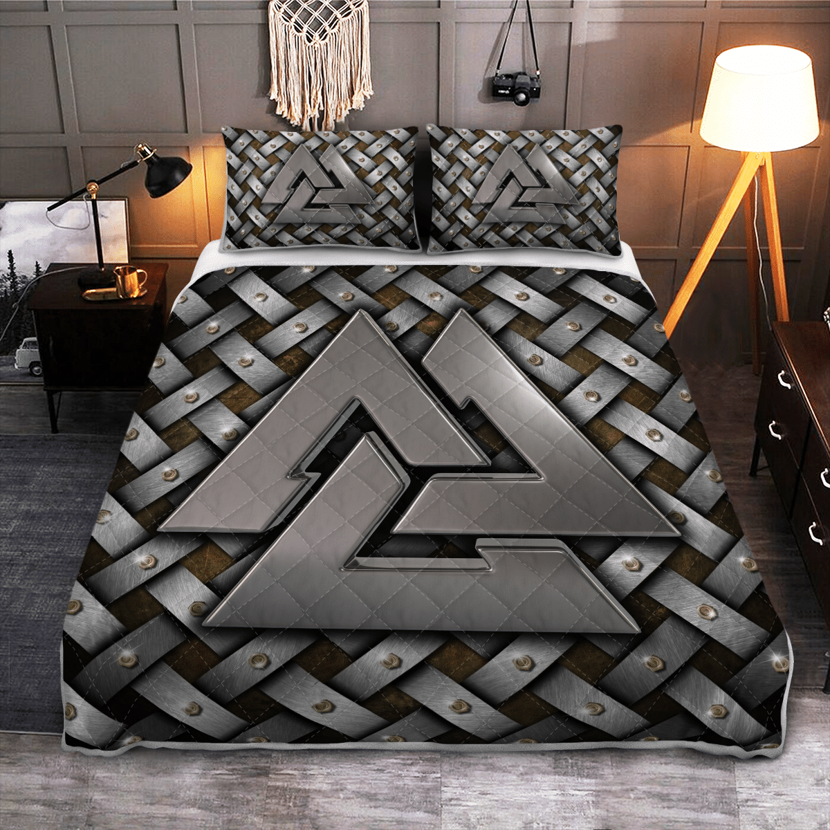 Viking Quilt Bed Set - Silver Valknut Symbol - Viking Quilt Bedding Set RLT12 - Wonder Print Shop