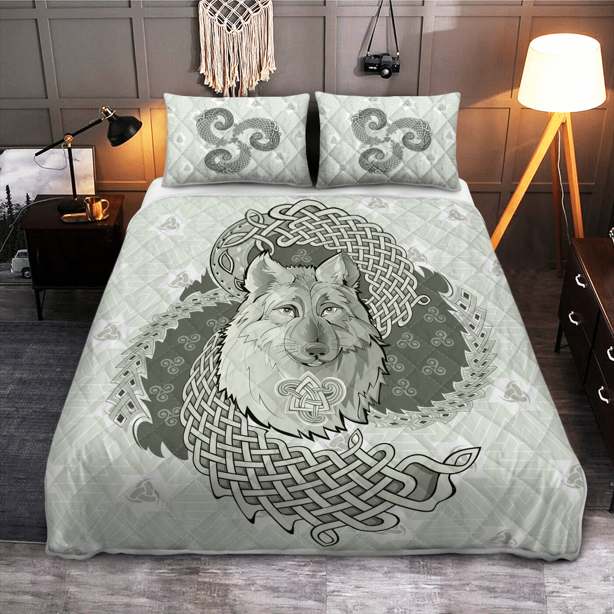 Viking Quilt Bed Set - Legendary Wolf From Ancient Mythology Nordic - Viking Quilt Bedding Set RLT12 - Wonder Print Shop