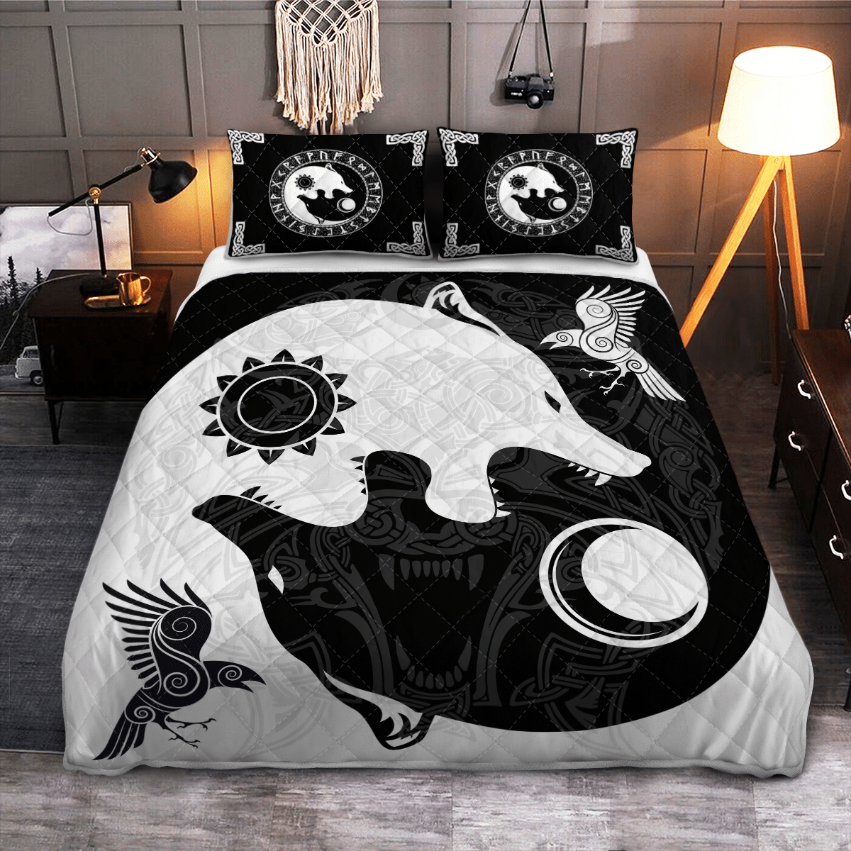 Viking Quilt Bed Set - The Sons Of Fenrir - Hati and Skoll - Viking Quilt Bedding Set RLT12 - Wonder Print Shop