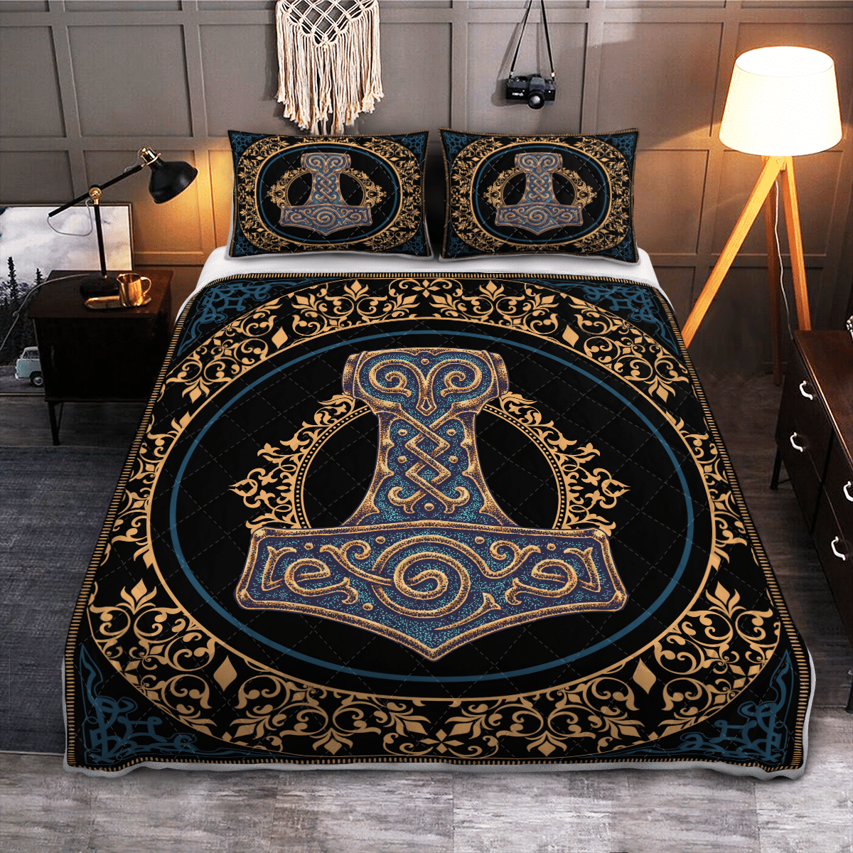 Viking Quilt Bed Set - Thor Hammer Mjolnir - Viking Hammer - Viking Quilt Bedding Set RLT12 - Wonder Print Shop