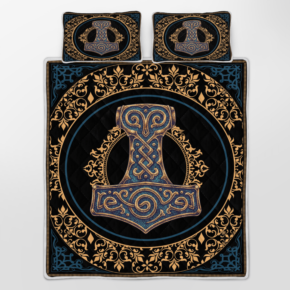 Viking Quilt Bed Set - Thor Hammer Mjolnir - Viking Hammer - Viking Quilt Bedding Set RLT12 - Wonder Print Shop