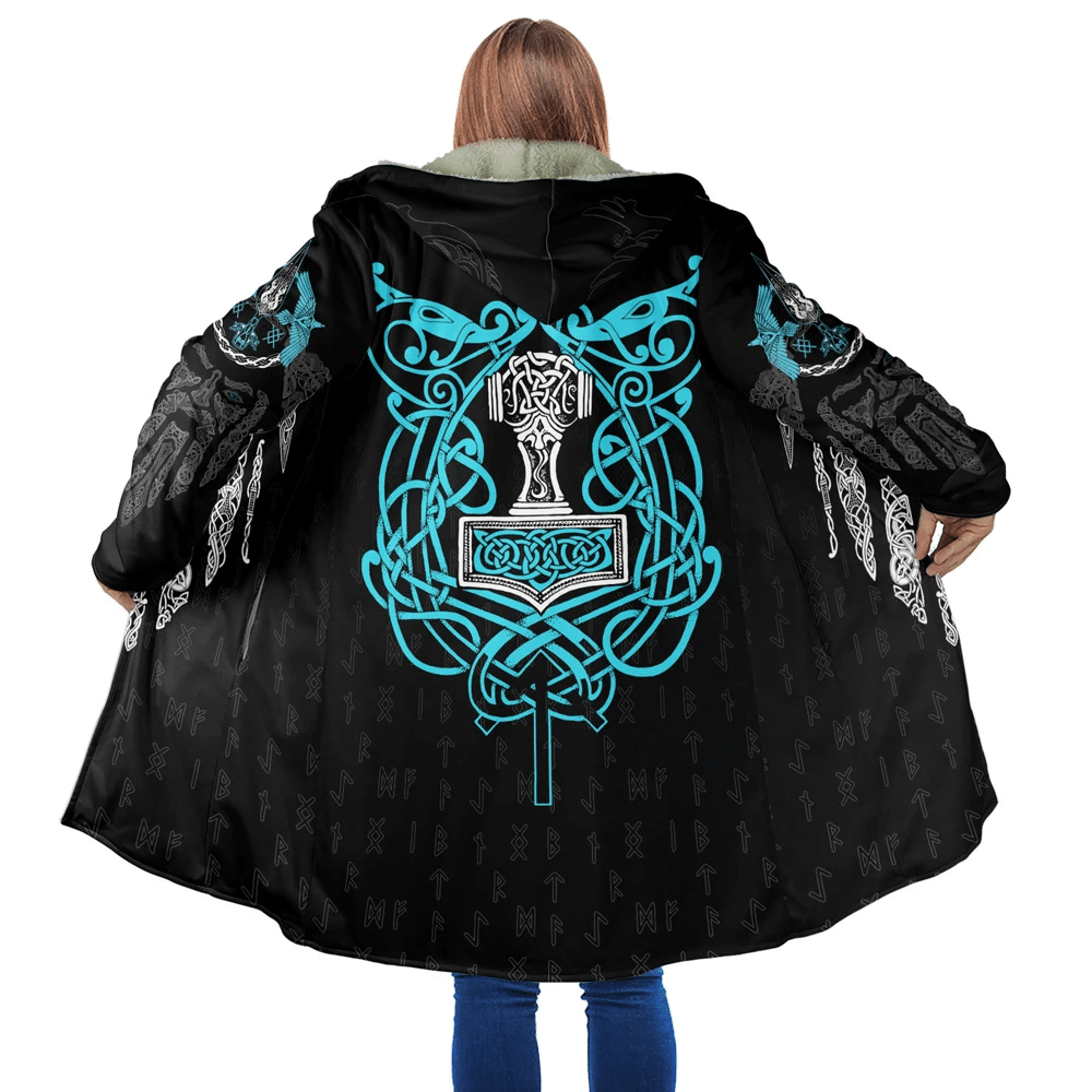 viking-cloak-3d-all-over-printed-blue-neon-viking-symbols-with-viking-warrior-black-hooded-coat