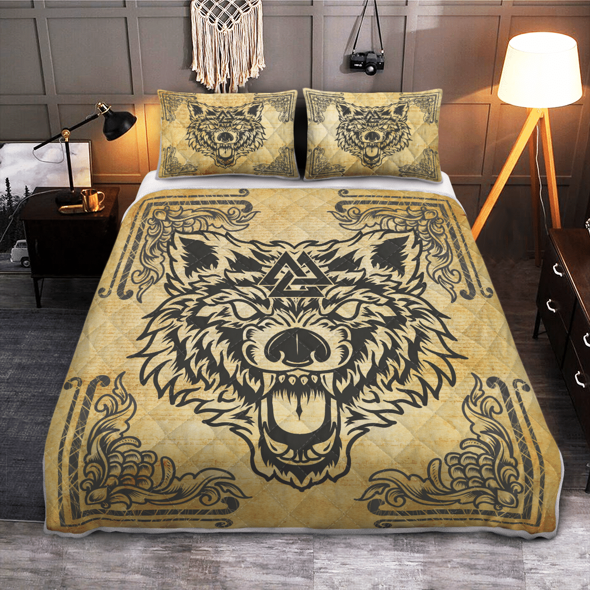 Viking Quilt Bed Set - Wolf Valknut - Viking Quilt Bedding Set RLT12 - Wonder Print Shop