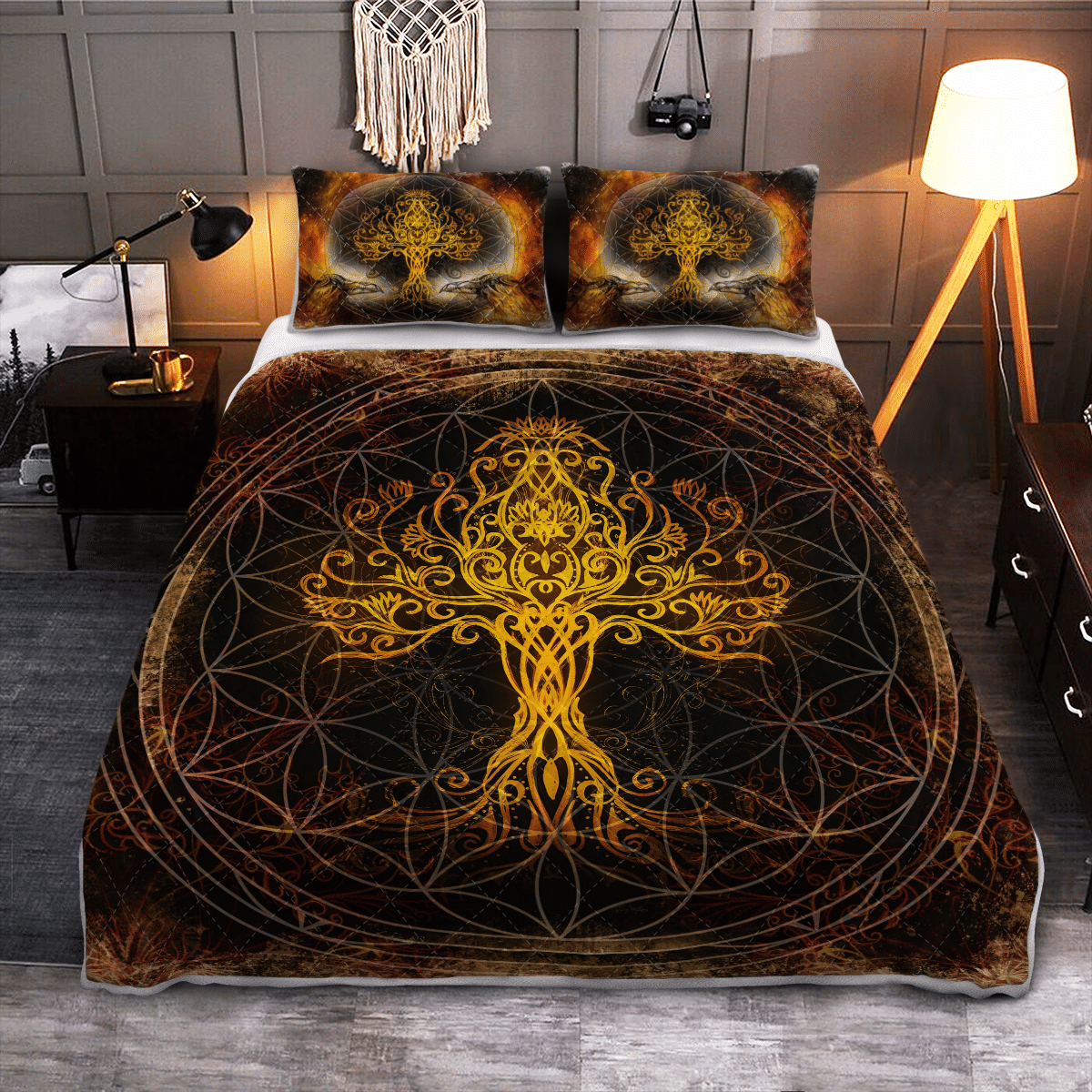 Viking Quilt Bed Set - Yggdrasil - The Tree Of Life In Norse Mythology - Viking Quilt Bedding Set RLT12 - Wonder Print Shop
