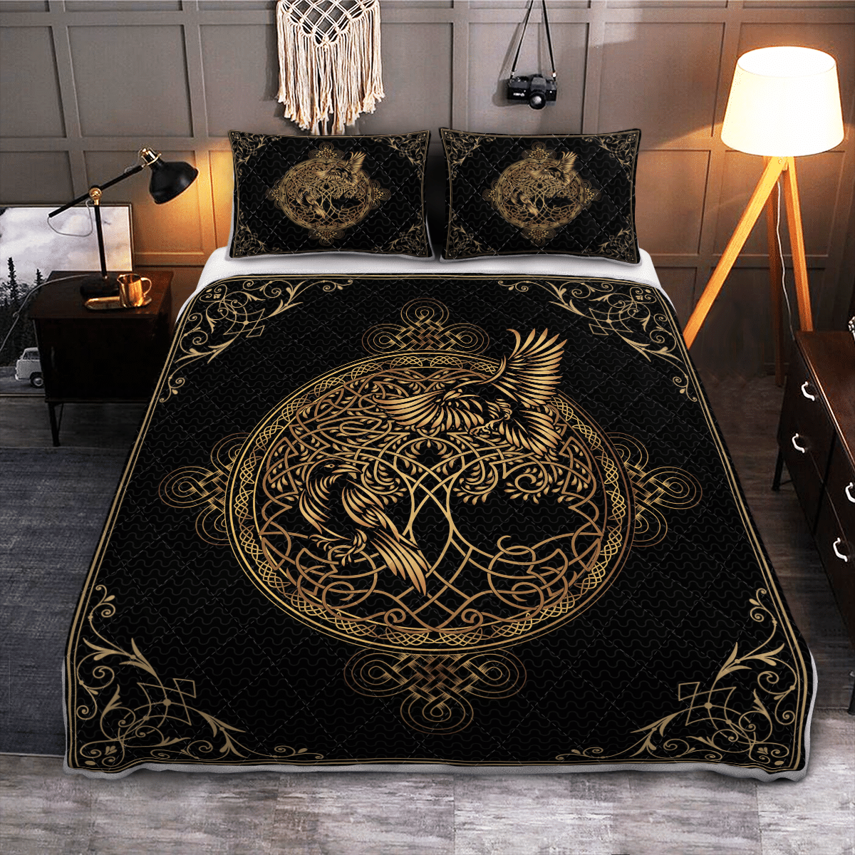 Viking Quilt Bed Set - Hugin and Munin  Odin's Ravens  Yggdrasil RLT12 - Wonder Print Shop
