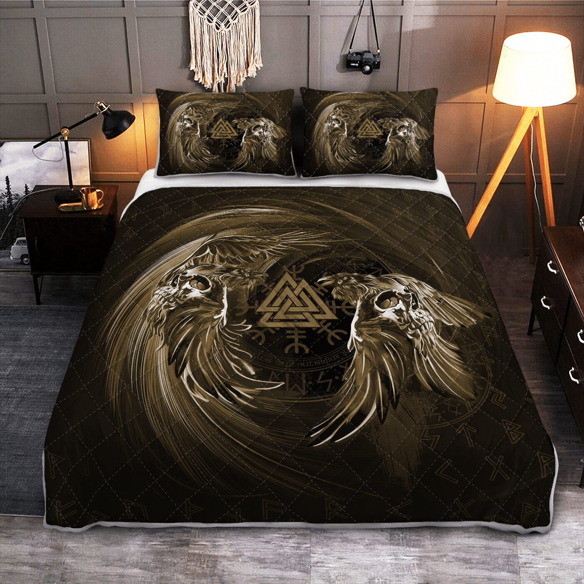 Viking Quilt Bed Set - Raven Valknut - Viking Quilt Bedding Set RLT12 - Wonder Print Shop