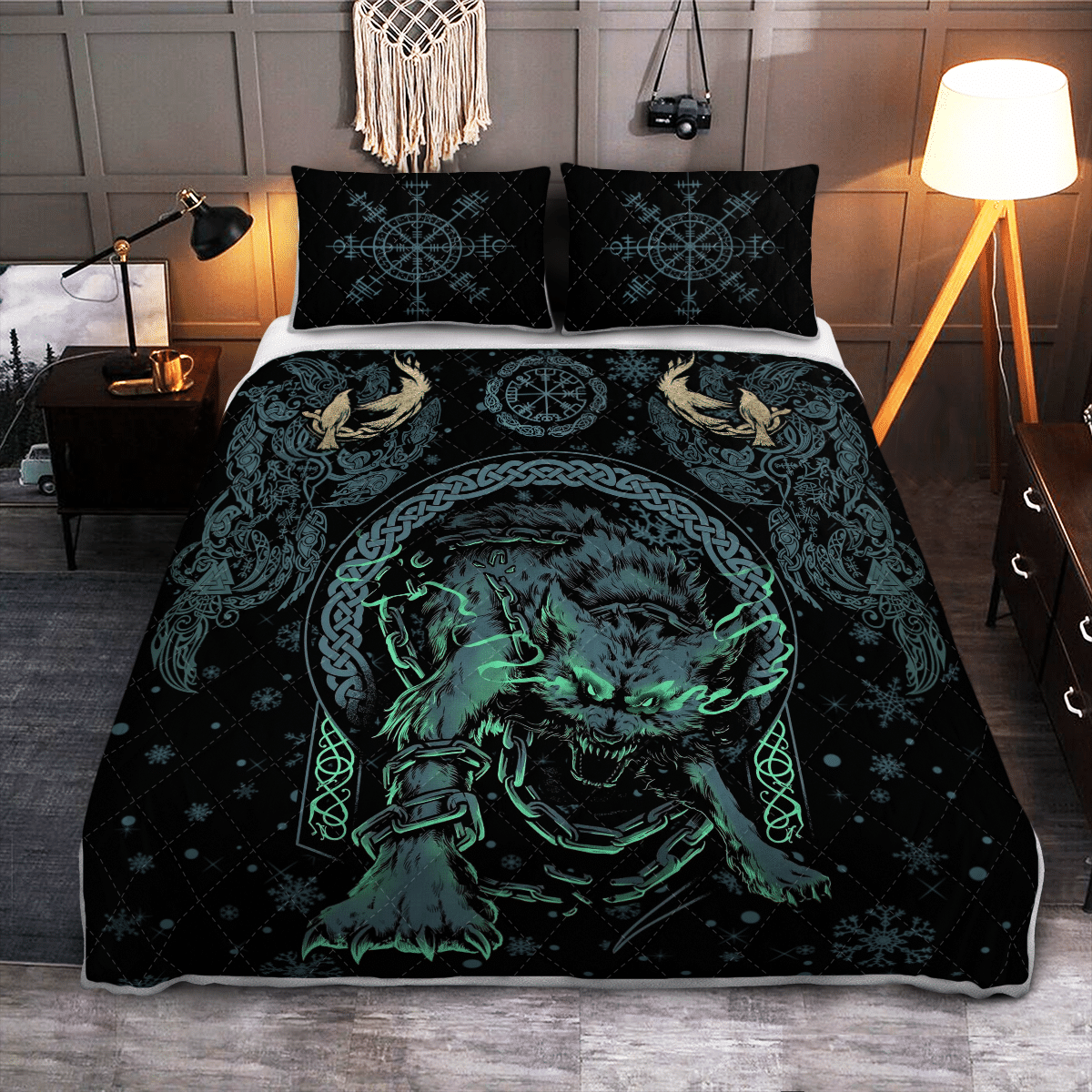 Viking Quilt Bed Set - Viking Fenrir Wolf - Viking Quilt Bedding Set RLT12 - Wonder Print Shop