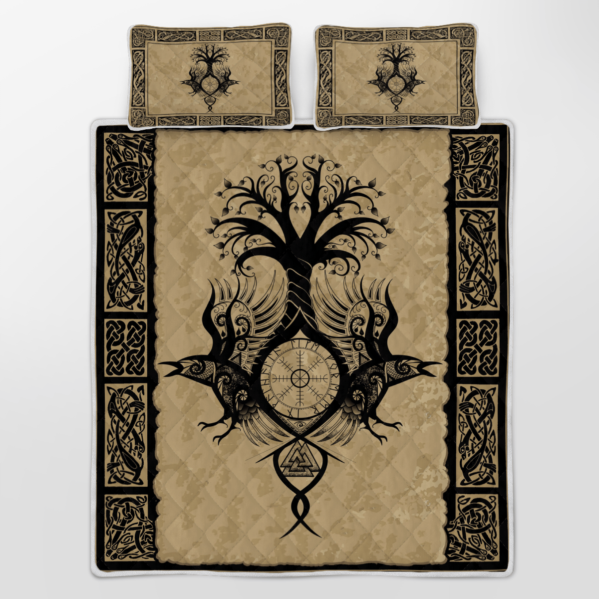 Viking Quilt Bed Set - Raven With Yggdrasil - Viking Quilt Bedding Set RLT12 - Wonder Print Shop