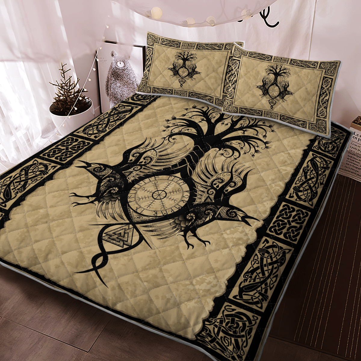 Viking Quilt Bed Set - Raven With Yggdrasil - Viking Quilt Bedding Set RLT12 - Wonder Print Shop
