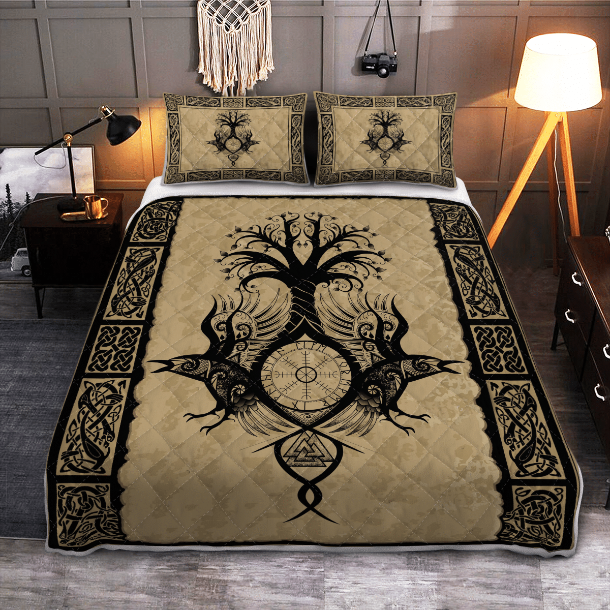 Viking Quilt Bed Set - Raven With Yggdrasil - Viking Quilt Bedding Set RLT12 - Wonder Print Shop