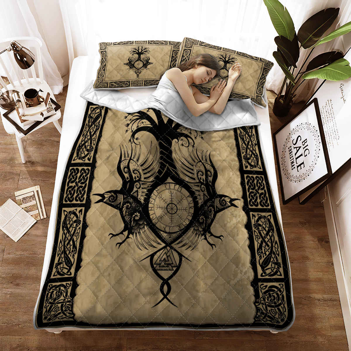 Viking Quilt Bed Set - Raven With Yggdrasil - Viking Quilt Bedding Set RLT12 - Wonder Print Shop