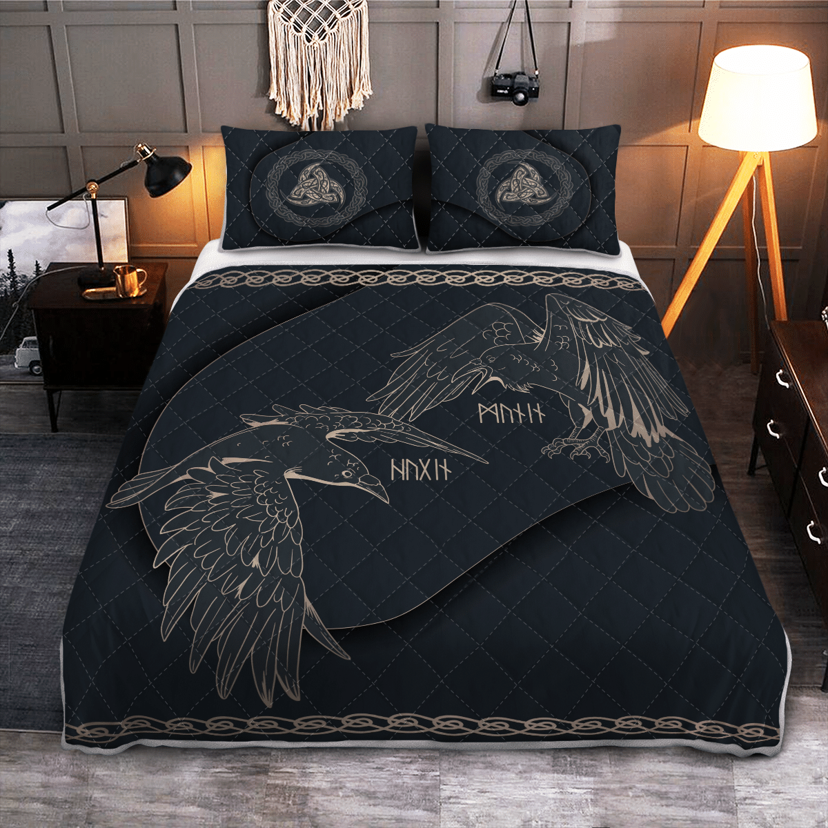 Viking Quilt Bed Set - Odin's Ravens - Huginn and Muninn - Viking Quilt Bedding Set RLT12 - Wonder Print Shop