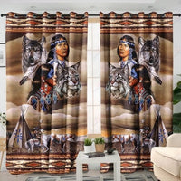 Brown Wolf Native American 3D All Over Printed Window Curtain Home Decor - Wonder Print Shop