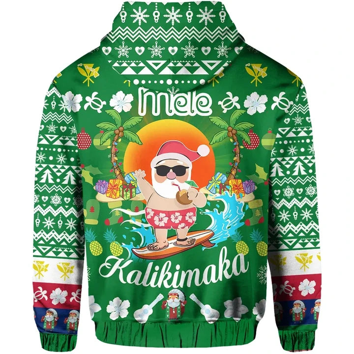 Hawaii Mele Kalikimaka Santa Claus Pattern Christmas Hoodie Green Labo Style RLT13 - Wonder Print Shop