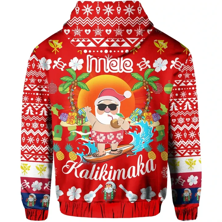 Hawaii Mele Kalikimaka Santa Claus Pattern Christmas Hoodie Red Labo Style RLT13 - Wonder Print Shop