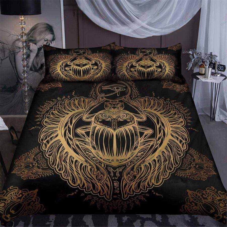 African Bedding Set - Custom Egyptian Golden Scarab Duvet Cover & Pillow Cases - Wonder Print Shop