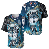 Native American Wolf Dreamcatcher Blue Baseball Jersey - Wonder Print Shop
