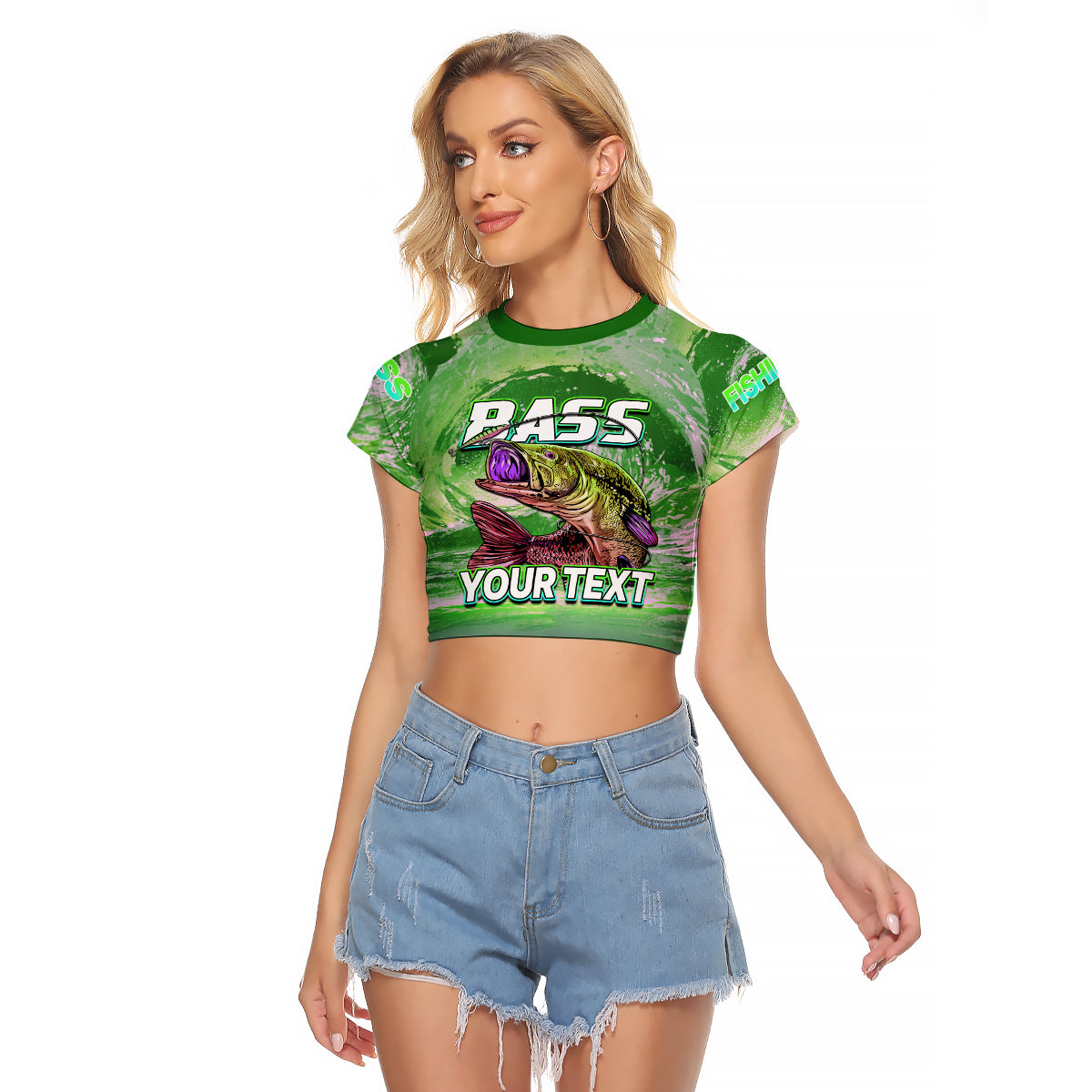 (Custom Personalised) Bass Fishing is Life Hook Sport Largemouth Green Raglan Cropped T Shirt - Wonder Print Shop