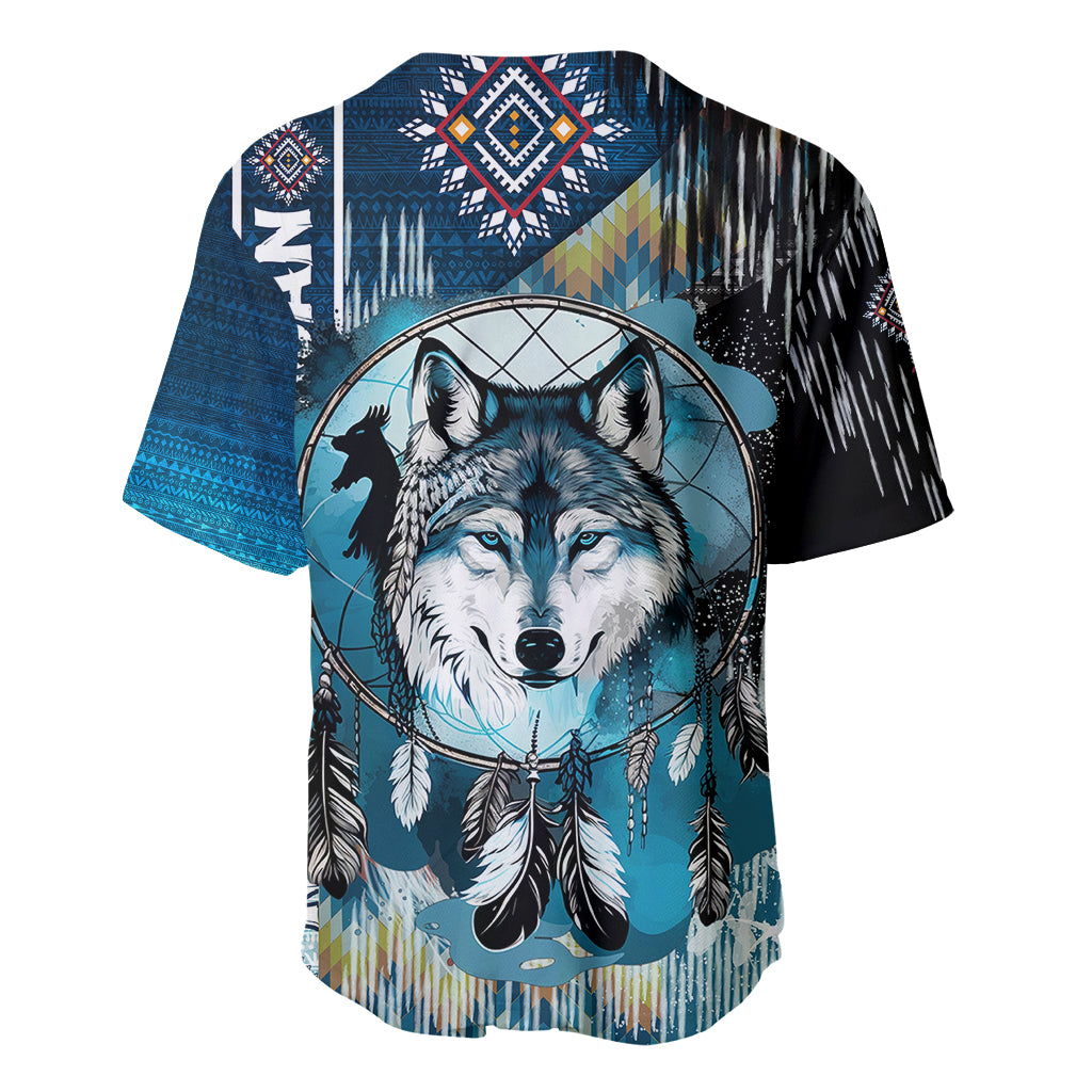 Native American Wolf Dreamcatcher Blue Baseball Jersey - Wonder Print Shop