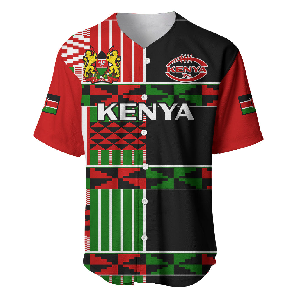 (Custom Text And Number) Kenya Rugby Sevens Kenyan Pattern Version Baseball Jersey - Wonder Print Shop