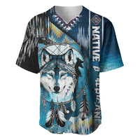 Native American Wolf Dreamcatcher Blue Baseball Jersey - Wonder Print Shop