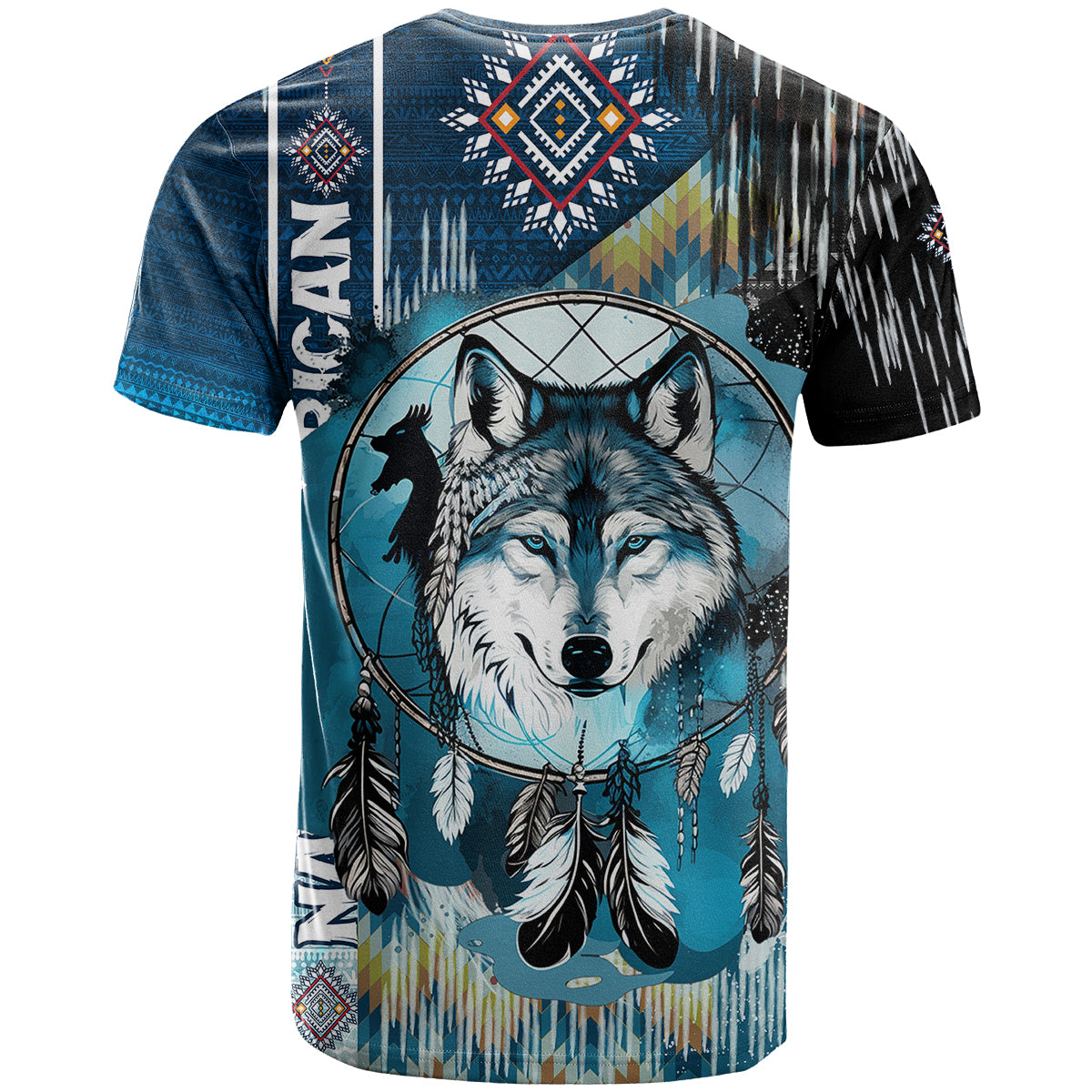 Native American Wolf Dreamcatcher Blue T Shirt - Wonder Print Shop