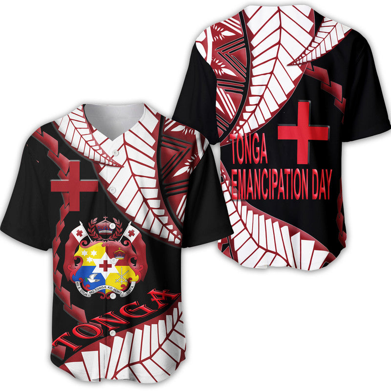 Tonga Emancipation Day Baseball Jersey Kupesi Pattern No.1 Black LT9 - Wonder Print Shop