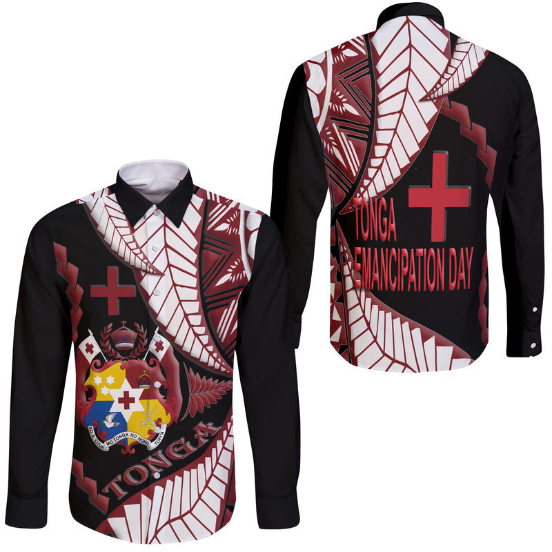 Tonga Emancipation Day Hawaii Long Sleeve Button Shirt Kupesi Pattern No.1 Black - Wonder Print Shop