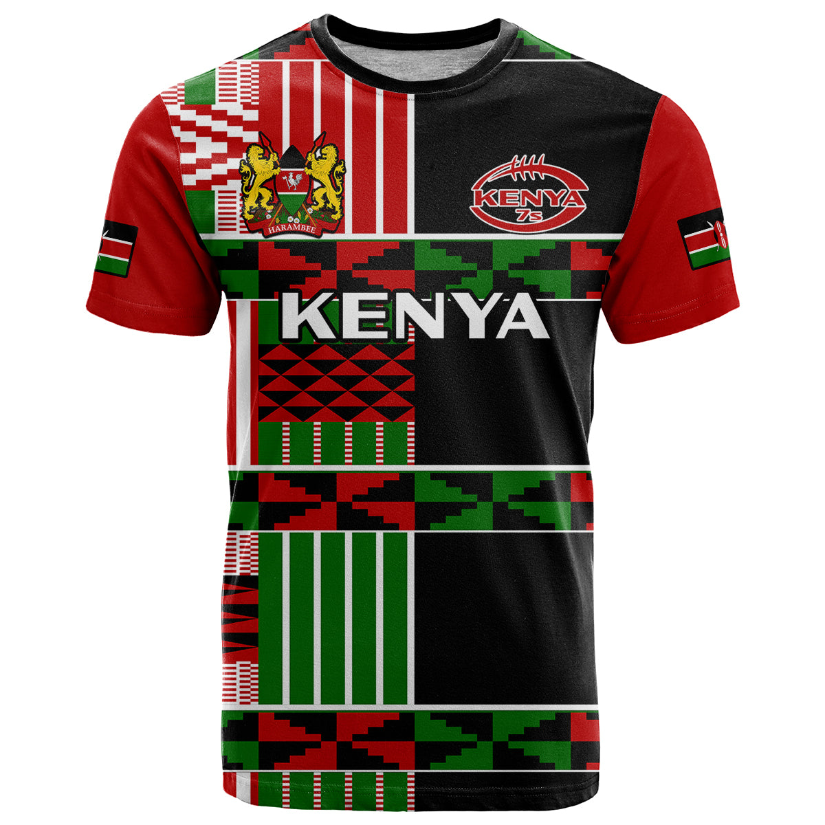 Custom Kenya Rugby Sevens Kenyan Pattern Version T Shirt - Wonder Print Shop