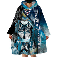 Native American Wolf Dreamcatcher Blue Wearable Blanket Hoodie - Wonder Print Shop