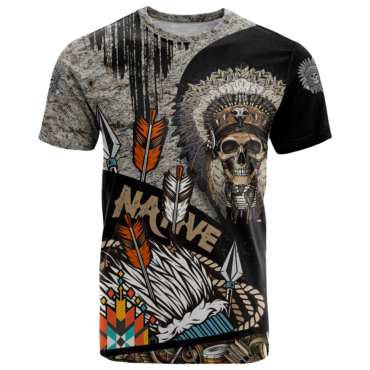 Native American Feather Headdress Abstract Grunge Pattern T Shirt - Wonder Print Shop