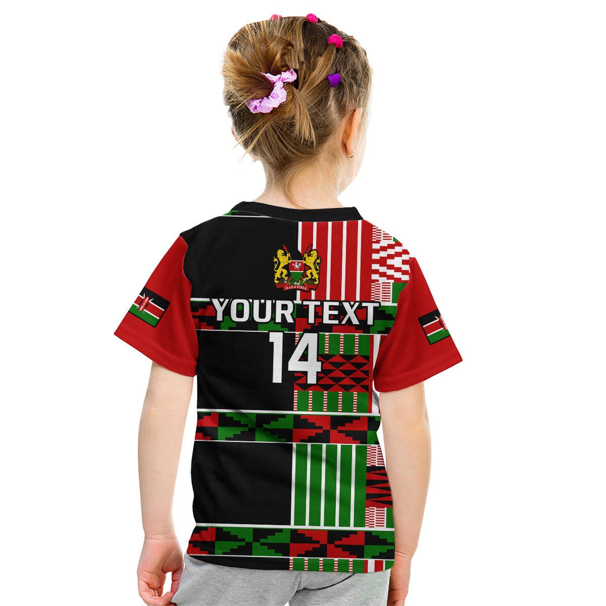 (Custom Text And Number) Kenya Rugby Sevens Kenyan Pattern Version Kid T Shirt - Wonder Print Shop