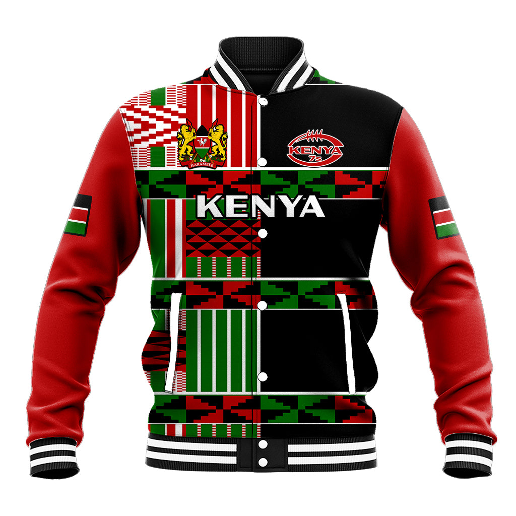 (Custom Text And Number) Kenya Rugby Sevens Kenyan Pattern Version Baseball Jacket - Wonder Print Shop