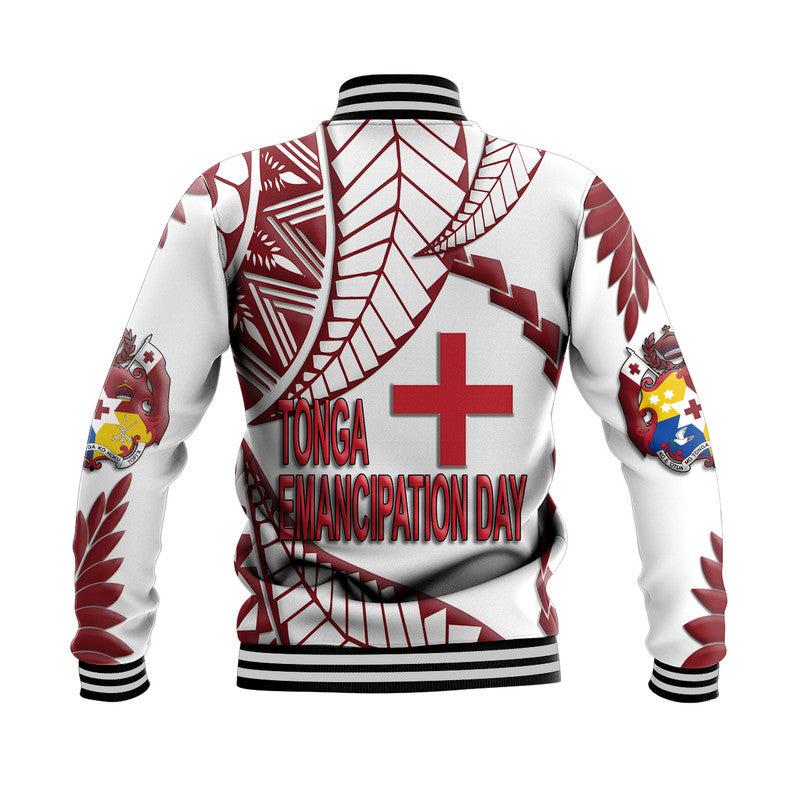 Tonga Emancipation Day Baseball Jacket Kupesi Pattern No.1 White LT9 - Wonder Print Shop