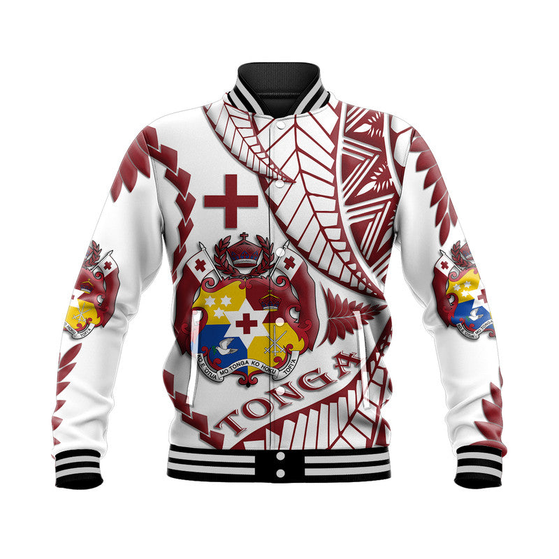 Tonga Emancipation Day Baseball Jacket Kupesi Pattern No.1 White LT9 - Wonder Print Shop