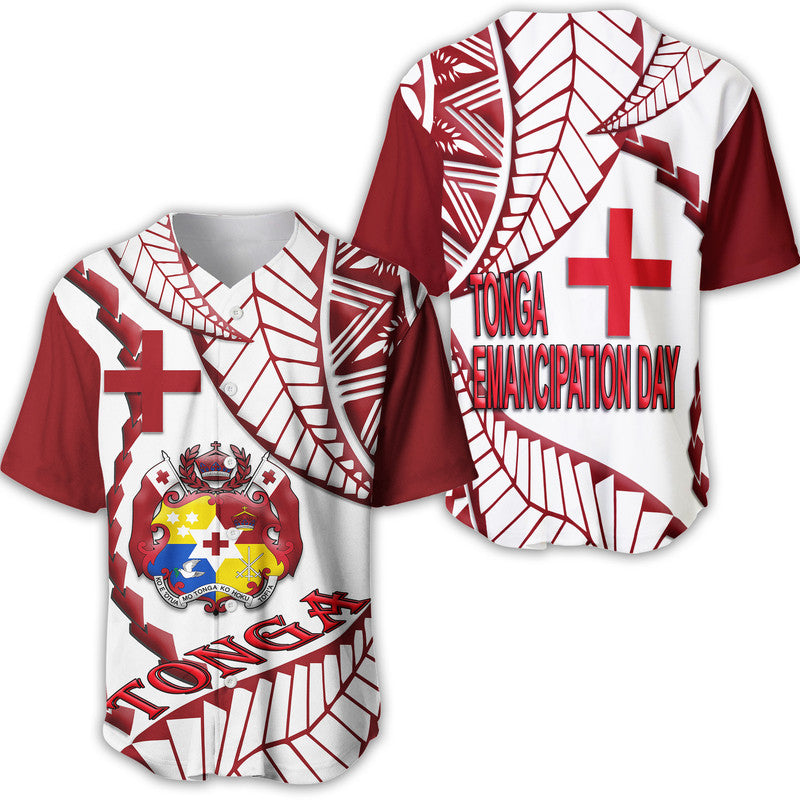 Tonga Emancipation Day Baseball Jersey Kupesi Pattern No.1 White LT9 - Wonder Print Shop