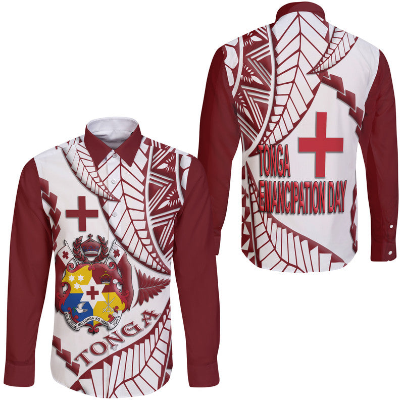 Tonga Emancipation Day Hawaii Long Sleeve Button Shirt Kupesi Pattern No.1 White - Wonder Print Shop