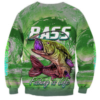 (Custom Personalised) Bass Fishing is Life Hook Sport Largemouth Green Sweatshirt - Wonder Print Shop