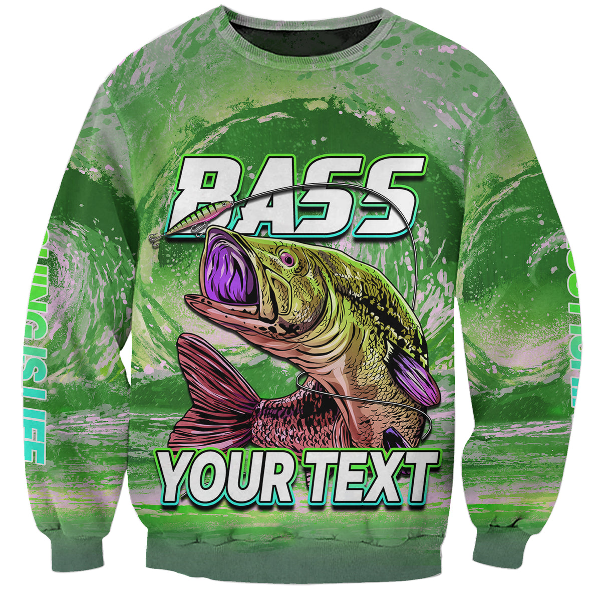 (Custom Personalised) Bass Fishing is Life Hook Sport Largemouth Green Sweatshirt - Wonder Print Shop