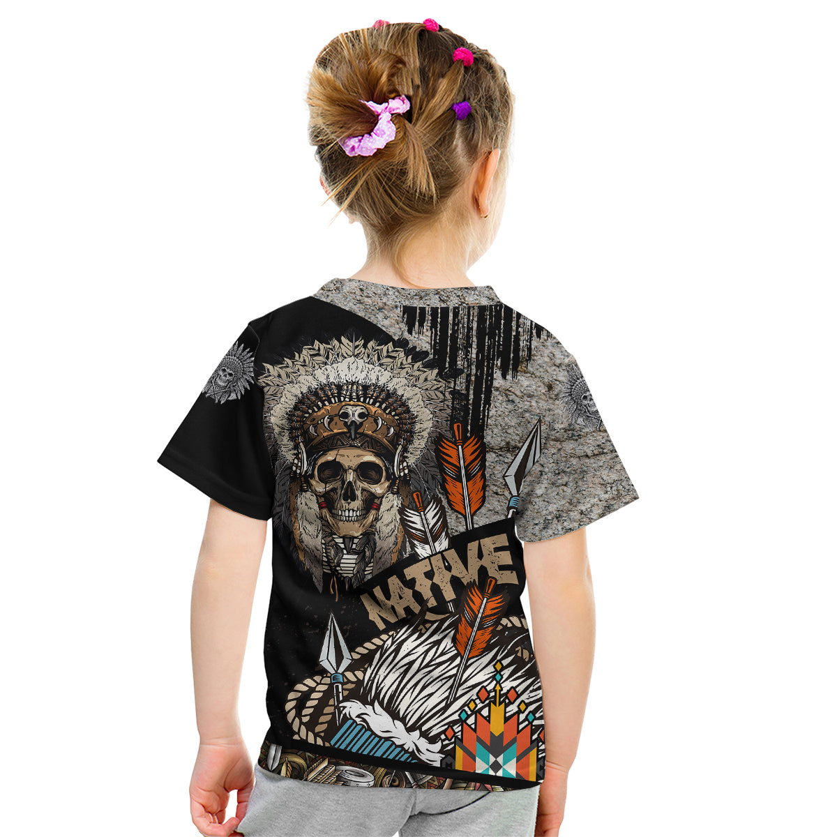 Native American Feather Headdress Abstract Grunge Pattern Kid T Shirt - Wonder Print Shop