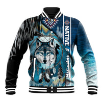 Native American Wolf Dreamcatcher Blue Baseball Jacket - Wonder Print Shop