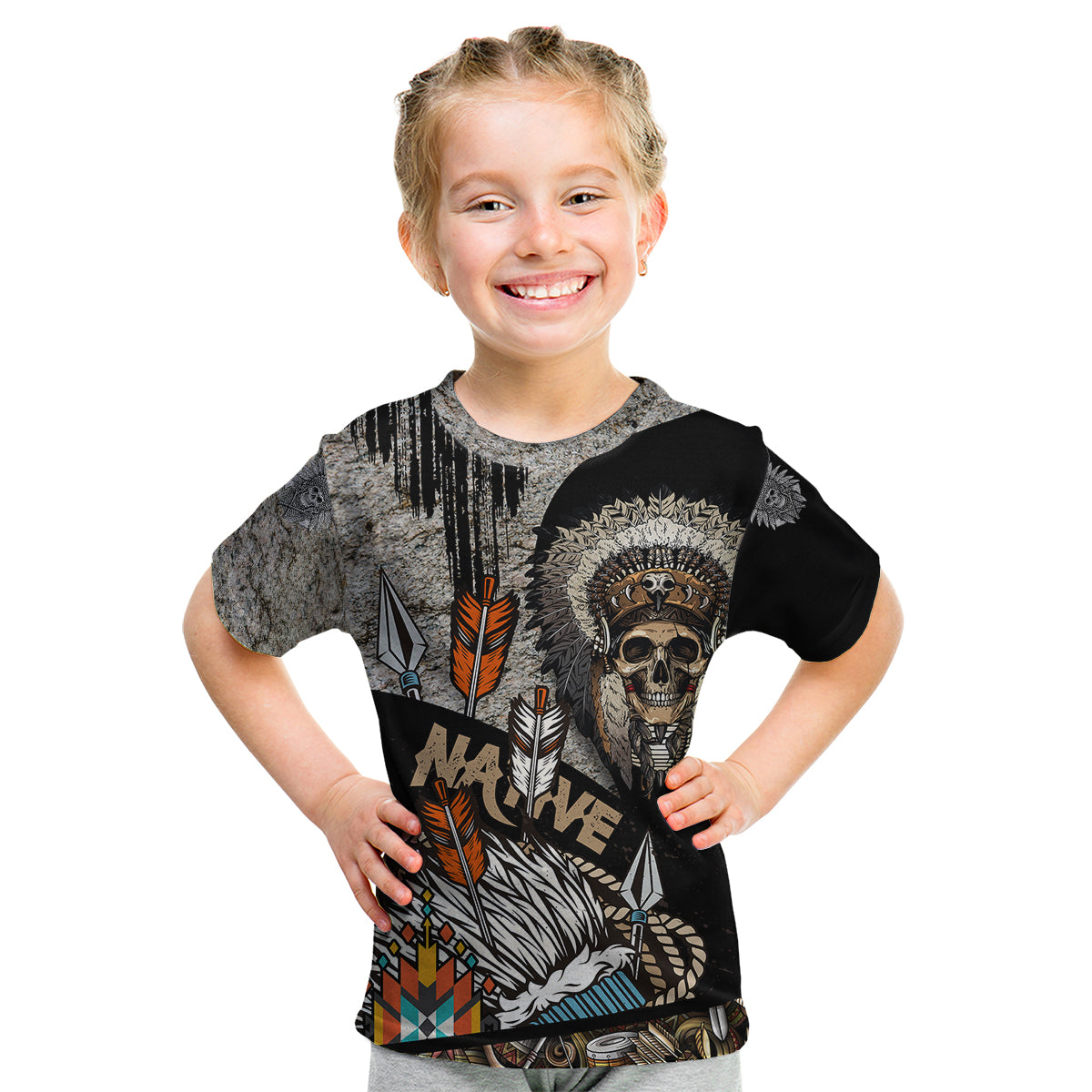 Native American Feather Headdress Abstract Grunge Pattern Kid T Shirt - Wonder Print Shop