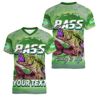 (Custom Personalised) Bass Fishing is Life Hook Sport Largemouth Green Women V Neck T Shirt - Wonder Print Shop