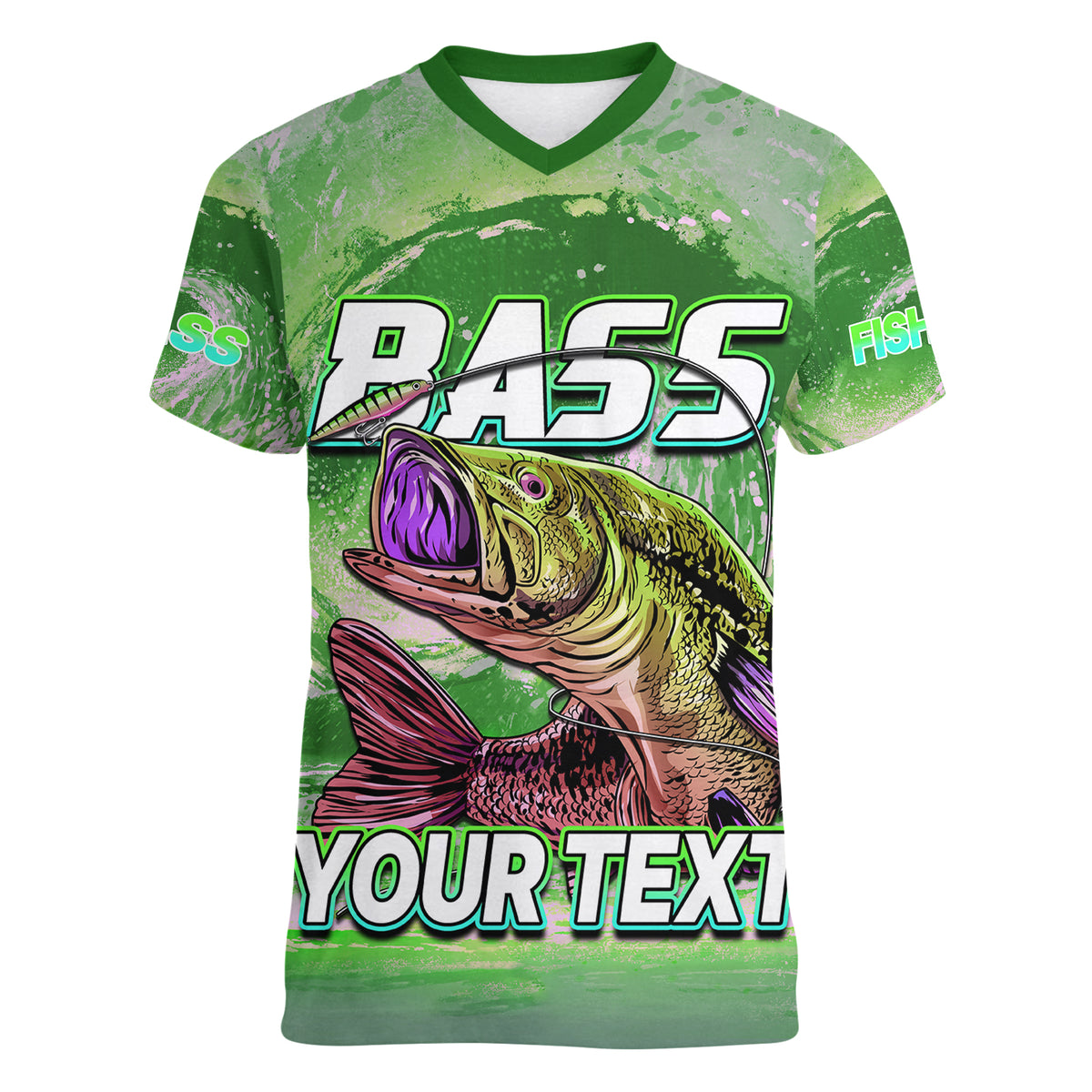 (Custom Personalised) Bass Fishing is Life Hook Sport Largemouth Green Women V Neck T Shirt - Wonder Print Shop